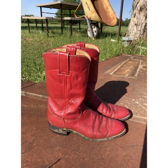 Justin Womens Cowboy Boots 5.5C Red Classic Roper Cowgirl Western Broke In - Picture 1 of 9